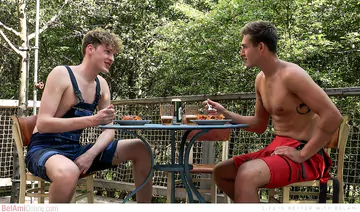 Two guys bareback fucking outdoors
