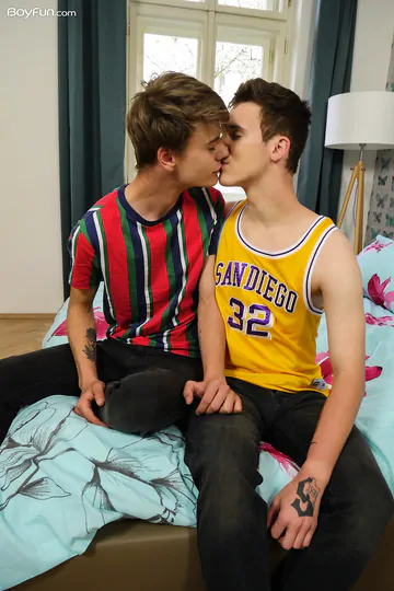 Boys in bed having bareback sex