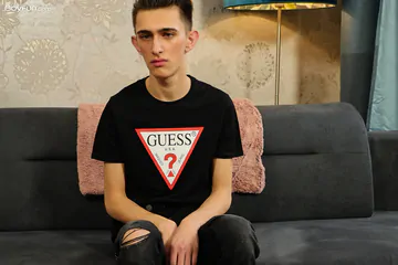 Skinny boy with a huge shaved dick