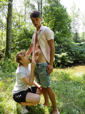 Cute boys in the forest having sex