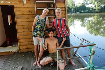Three guys on a houseboat fucking