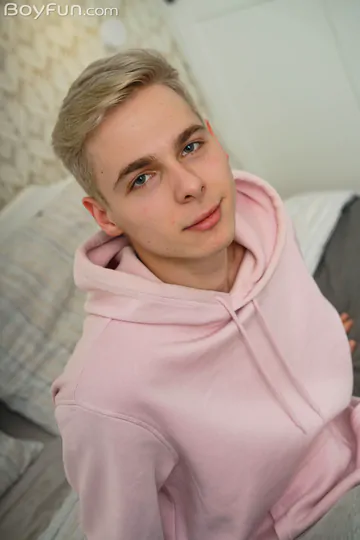 Blonde boy masturbating and cums