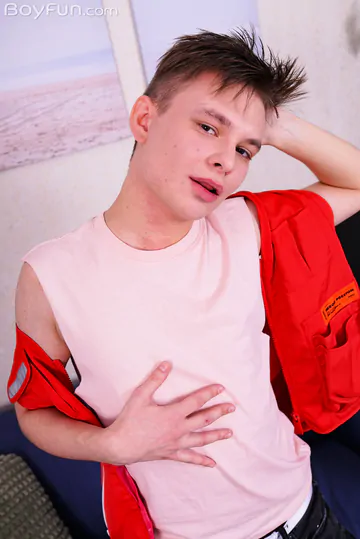 Boy jerking off his smooth shaved dick