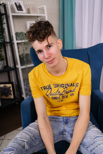 Skinny boy with a big dildo