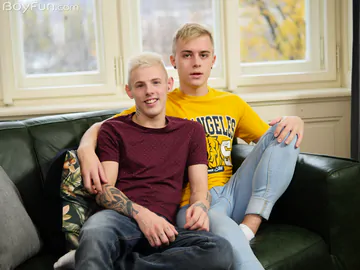 Two blonde boys bareback fucking