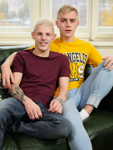 Two blonde boys bareback fucking
