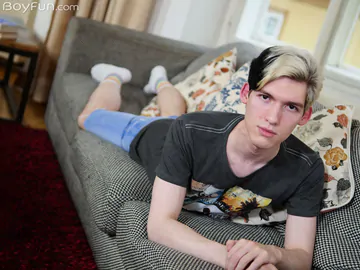 Boy showing his curved cock