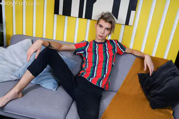 Skinny boy with a shaved dick