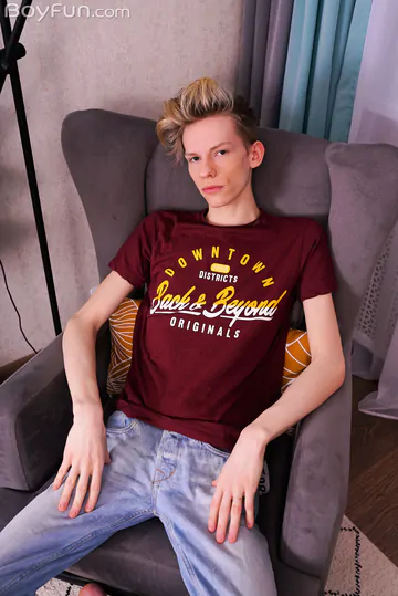 Very skinny blonde gay twink