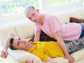 Sexy guy fucking his buddy on a sofa