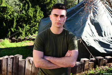 Army guy showing his hard cut cock