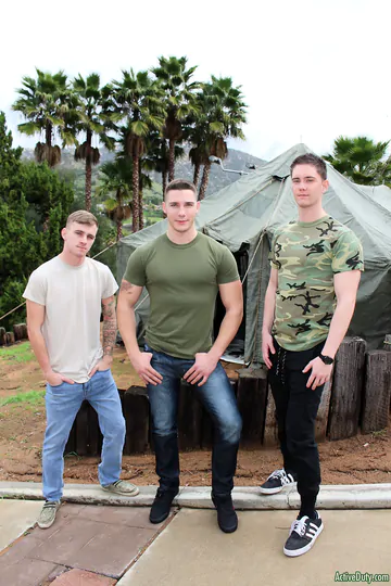 Three guys having sex and cums