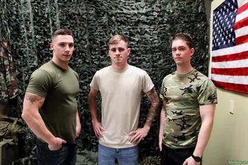 Three guys having sex and cums