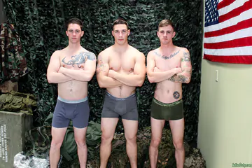 Three guys having sex and cums