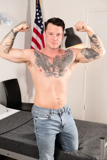 Tattooed guys fucking in the barracks