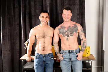 Tattooed guys fucking in the barracks