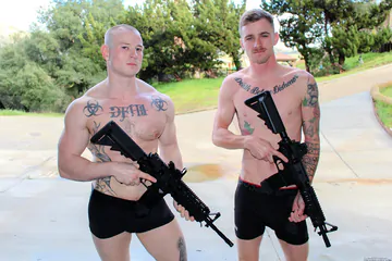 Guys with guns sucking and fucking