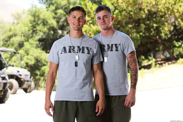 Army dudes fucking in a tent