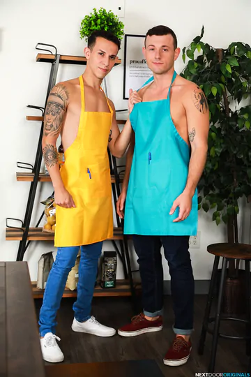 Guys in a coffee shop having sex