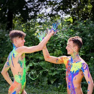 Cute nude Belami boys outdoors