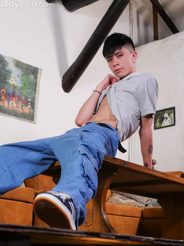 Handsome boy with a sexy banana cock