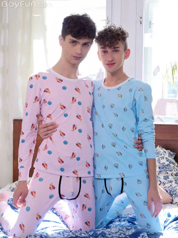 Curly haired boys having some fun