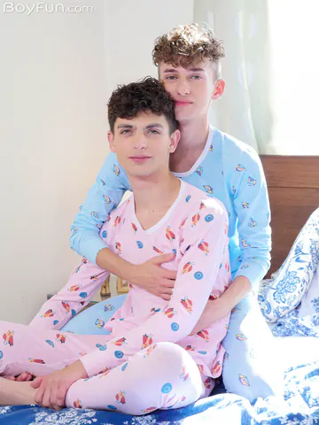 Curly haired boys having some fun