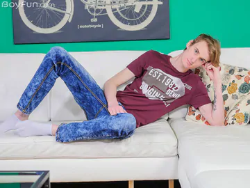 Pale skinny guy with a shaved cock