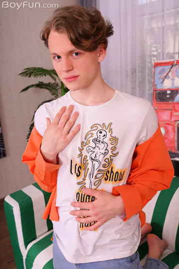 Handsome twink showing hard cock