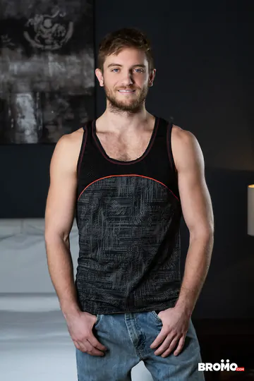 Tied up man watching guys fuck