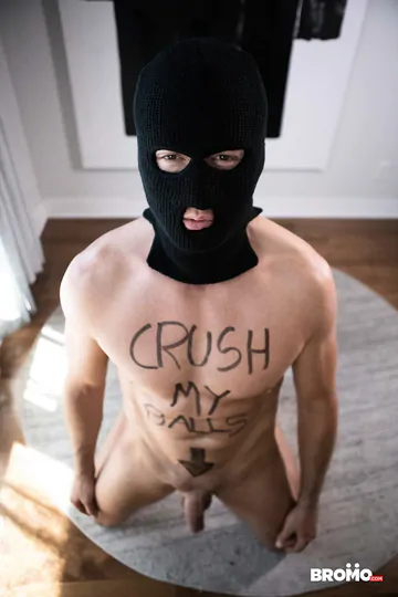 Masked guy getting his balls smashed