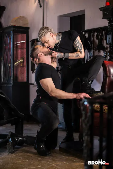 Sexy blonde tattooed guy fucking