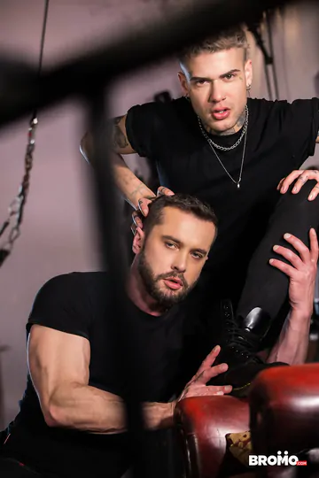 Sexy blonde tattooed guy fucking