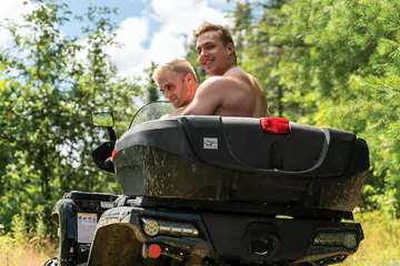 Guys in a forest having a threesome