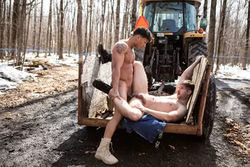Guys fucking in the winter forest