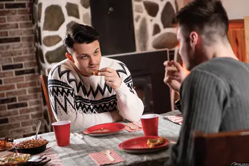 Guys in a cabin having sex