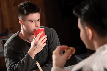 Guys in a cabin having sex