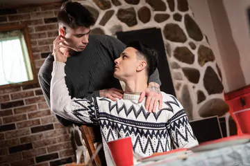 Guys in a cabin having sex