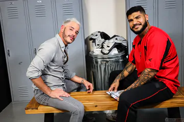 Gays having sex in a locker room