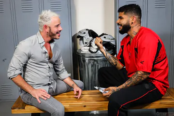 Gays having sex in a locker room