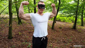 Hunk jerking off in the forest