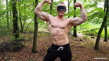 Hunk jerking off in the forest