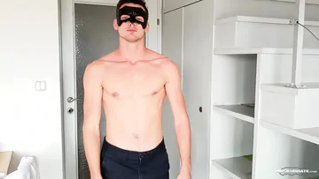 Masked jock wanking his cock