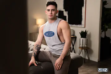 Gay guys on a sofa fucking