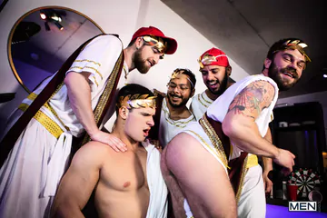 Toga party guys having sex