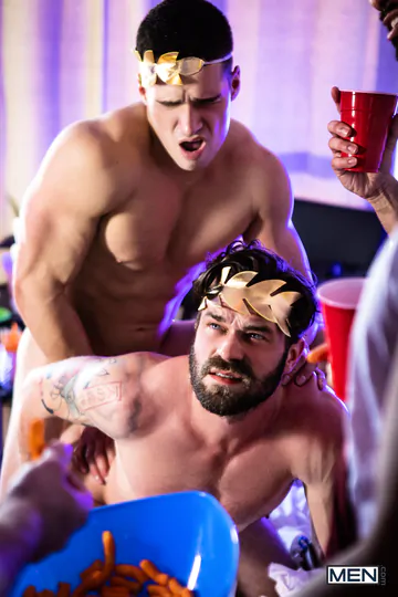 Toga party guys having sex