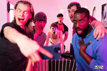 Two guys at a party boning