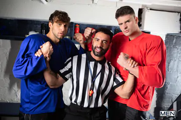 Hockey guys having a threesome