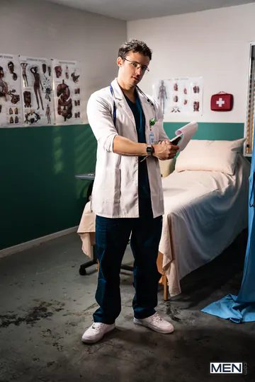 Guys at a hospital having a threesome