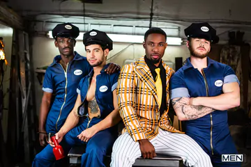 Four guys fucking in a garage